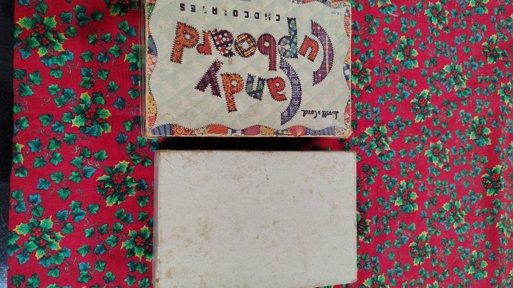 Vintage small Candy Cupboard chocolates patchwork cardboard box empty