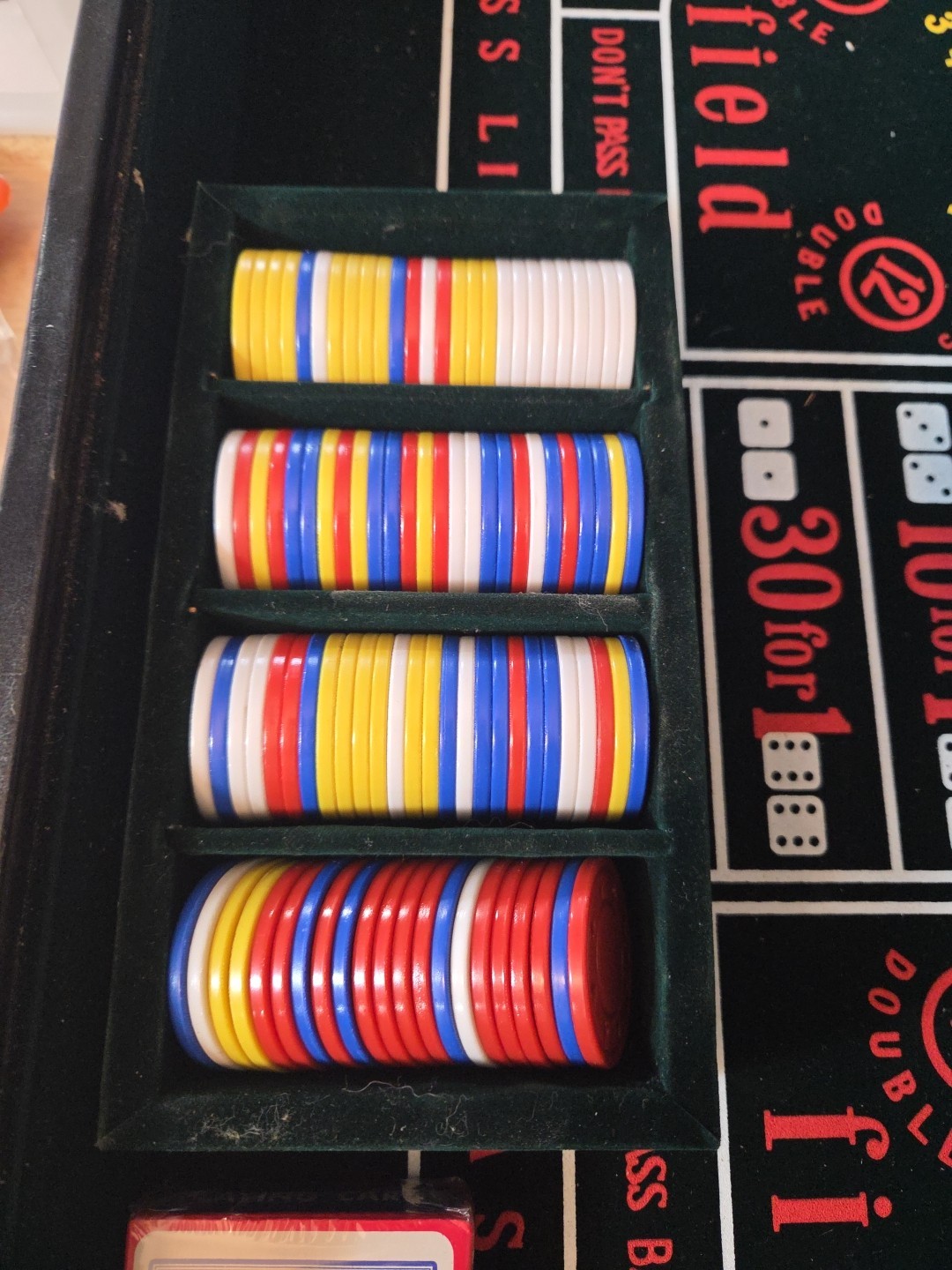 Home Casino Game Boards 26"×18" Craps Blackjack Roulette & Poker Chips Cards