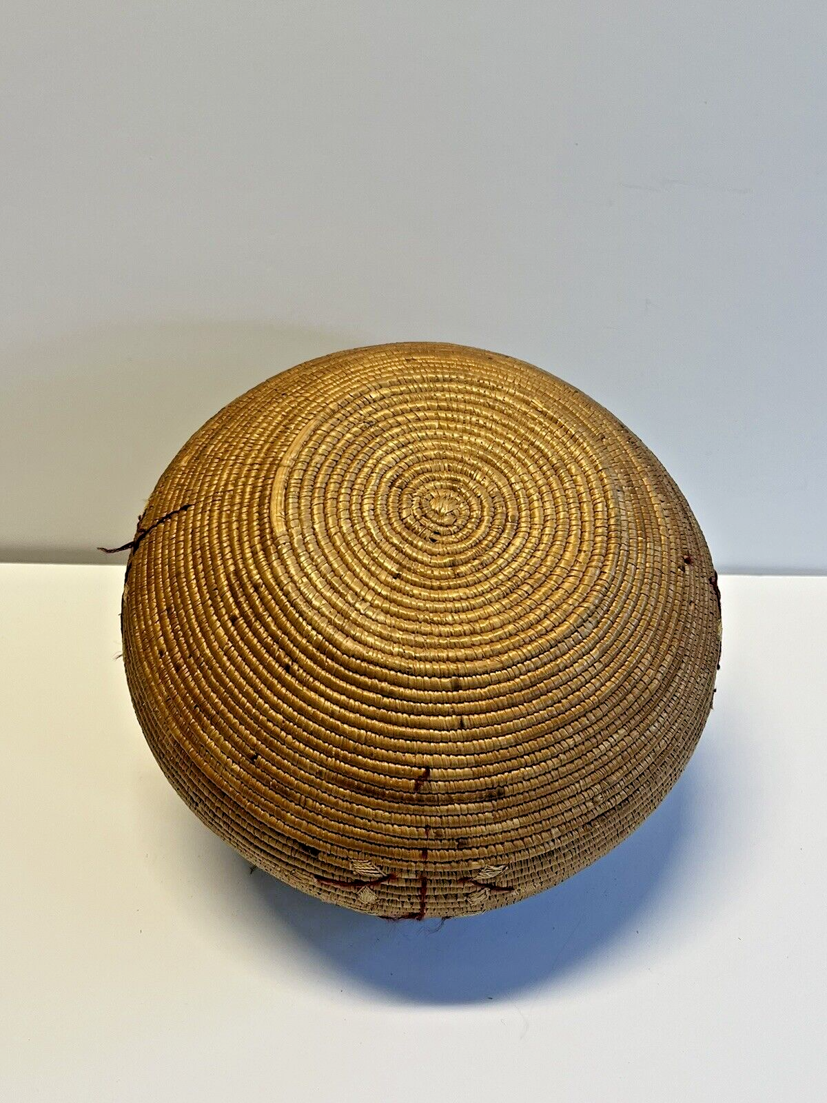 Native American Alaskan Indian Inuit Basket; Embroidery; Large; Late 1800's