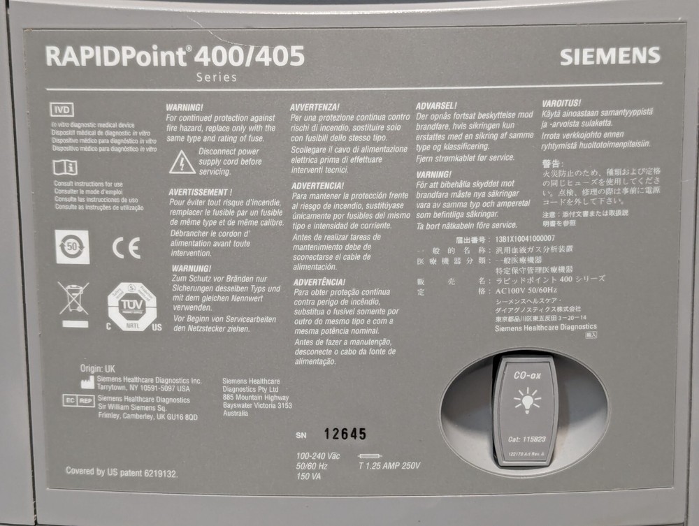 Siemens RAPIDPOINT 405 Blood Analysis System