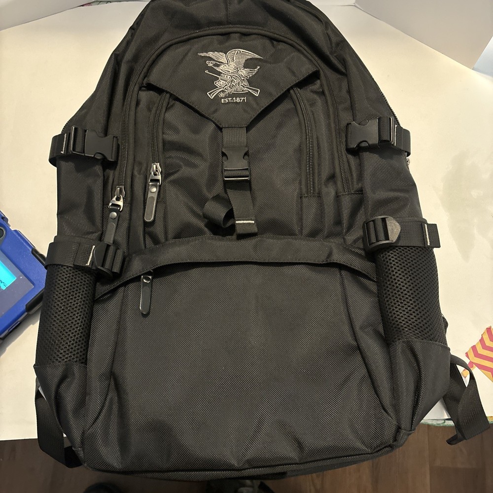 Large Black Tactical Backpack Many Compartments & Holds Laptop