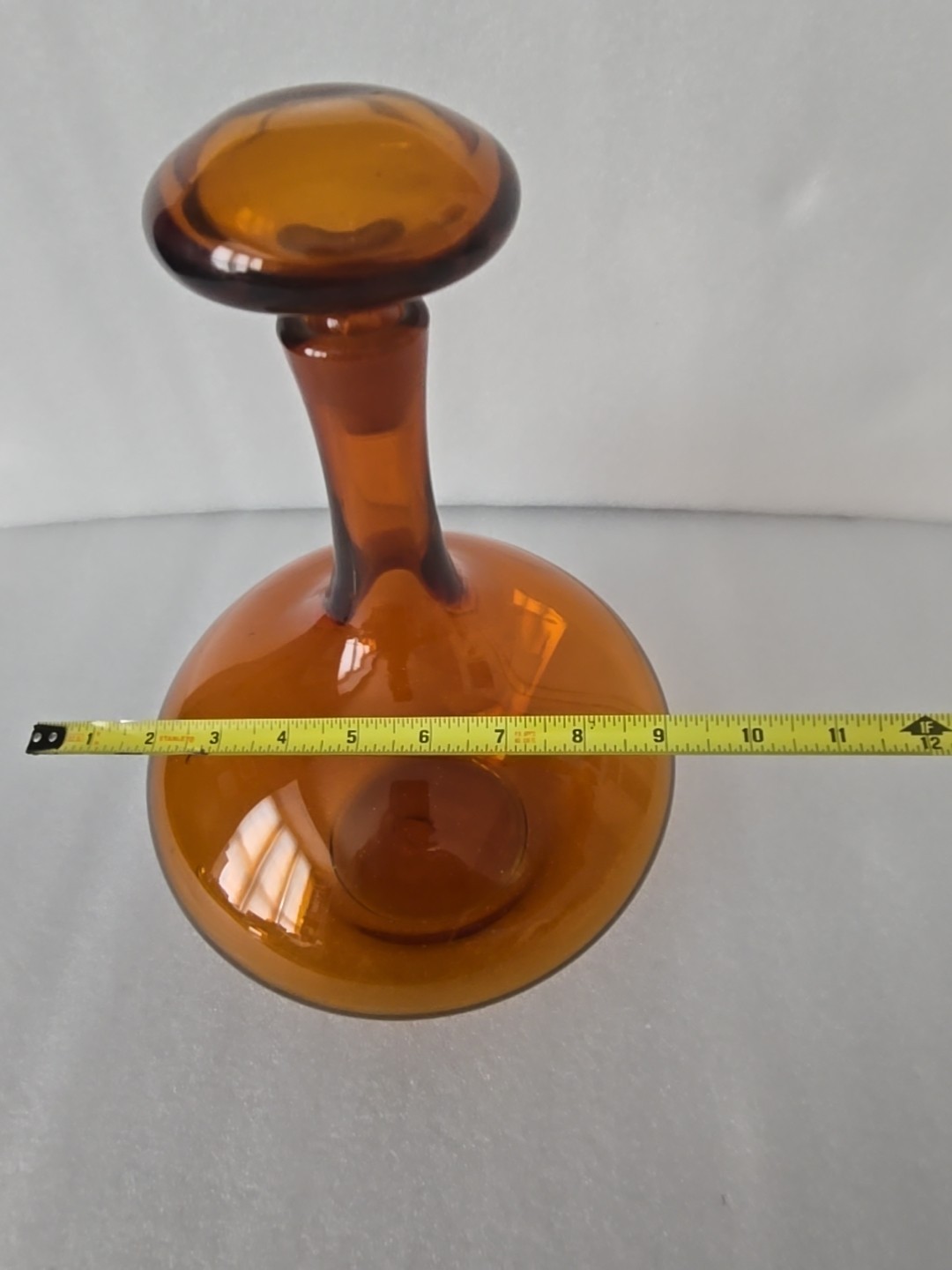 Blenko Orange Amber Glass Decanter Mushroom Stopper 14"