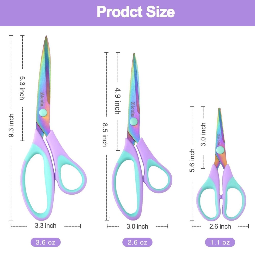 Craft Scissors Set of 3 pack, Sharp Rainbow Titanium Coating All Purpose Scis...