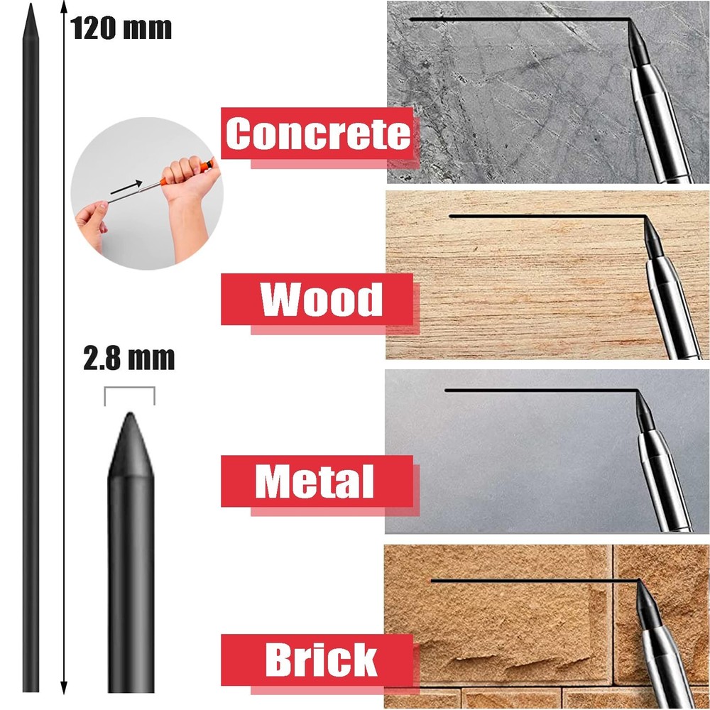 36 Pcs 2.8mm Pencil Lead Refills for Carpenter Mark Pencils Solid Deep Hole M...