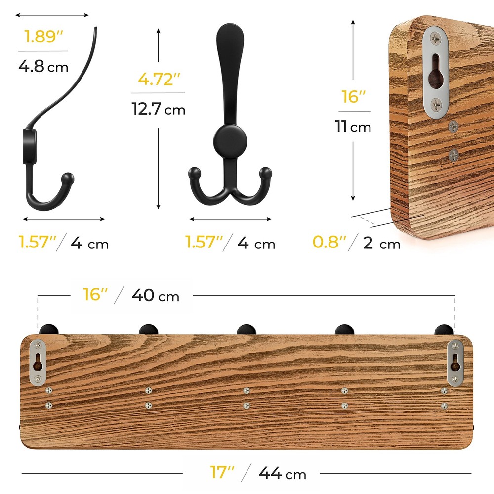 Rustic Coat Rack Wall Mount – Solid Pine Wood Wall Coat Rack with 5 Triple Ho...