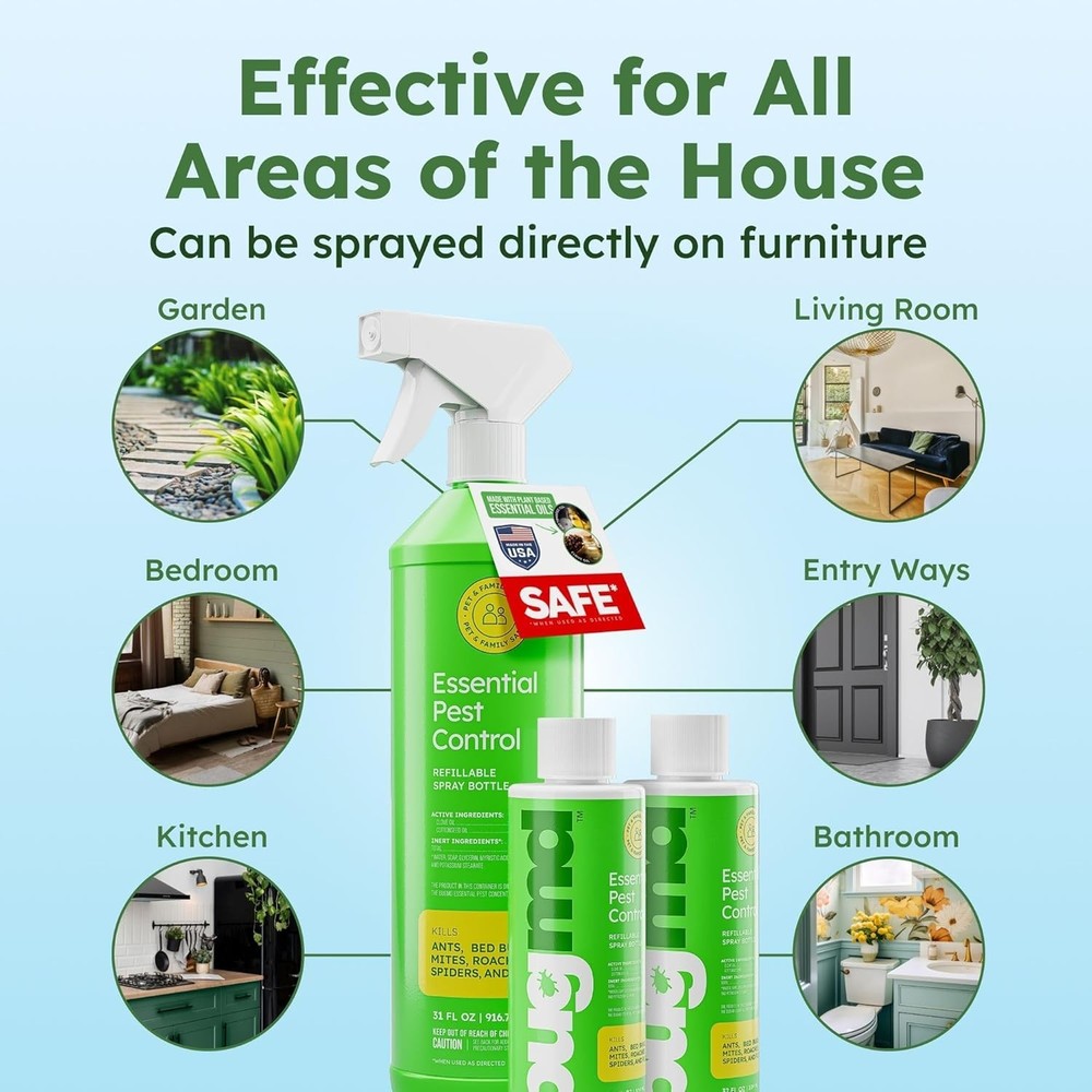 BugMD Ant & Roach Killer – Indoor Insect, Spider & Fly Defense, Natural & Safe