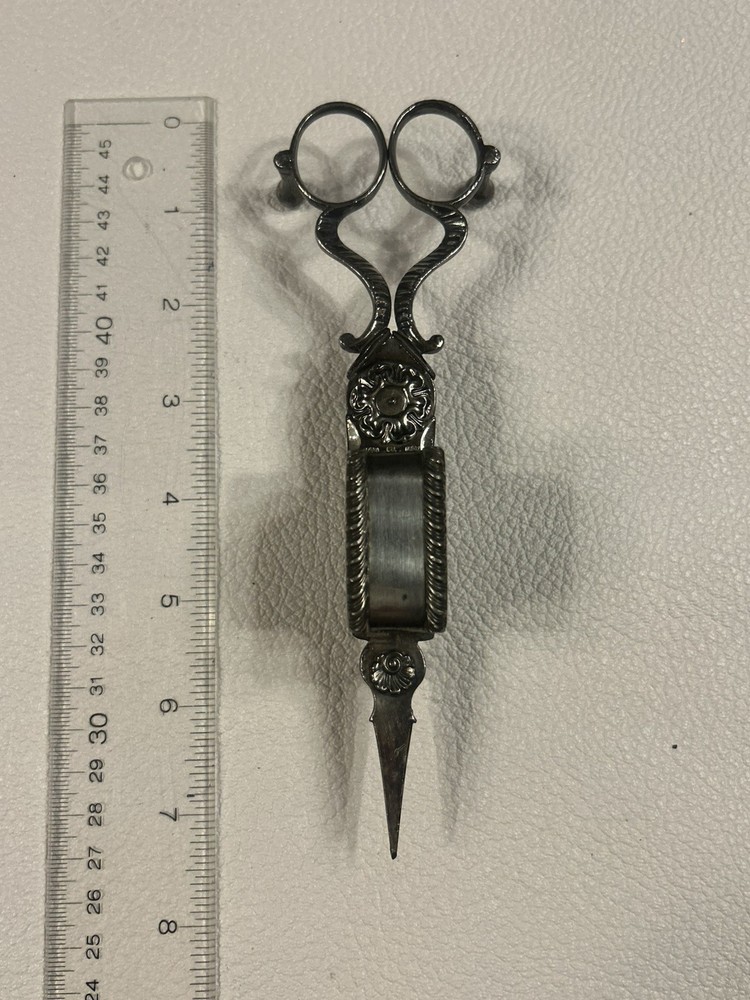 Antique Victorian Signed Gilbert Silverplate Footed CANDLE Wick SNUFFER & Tray