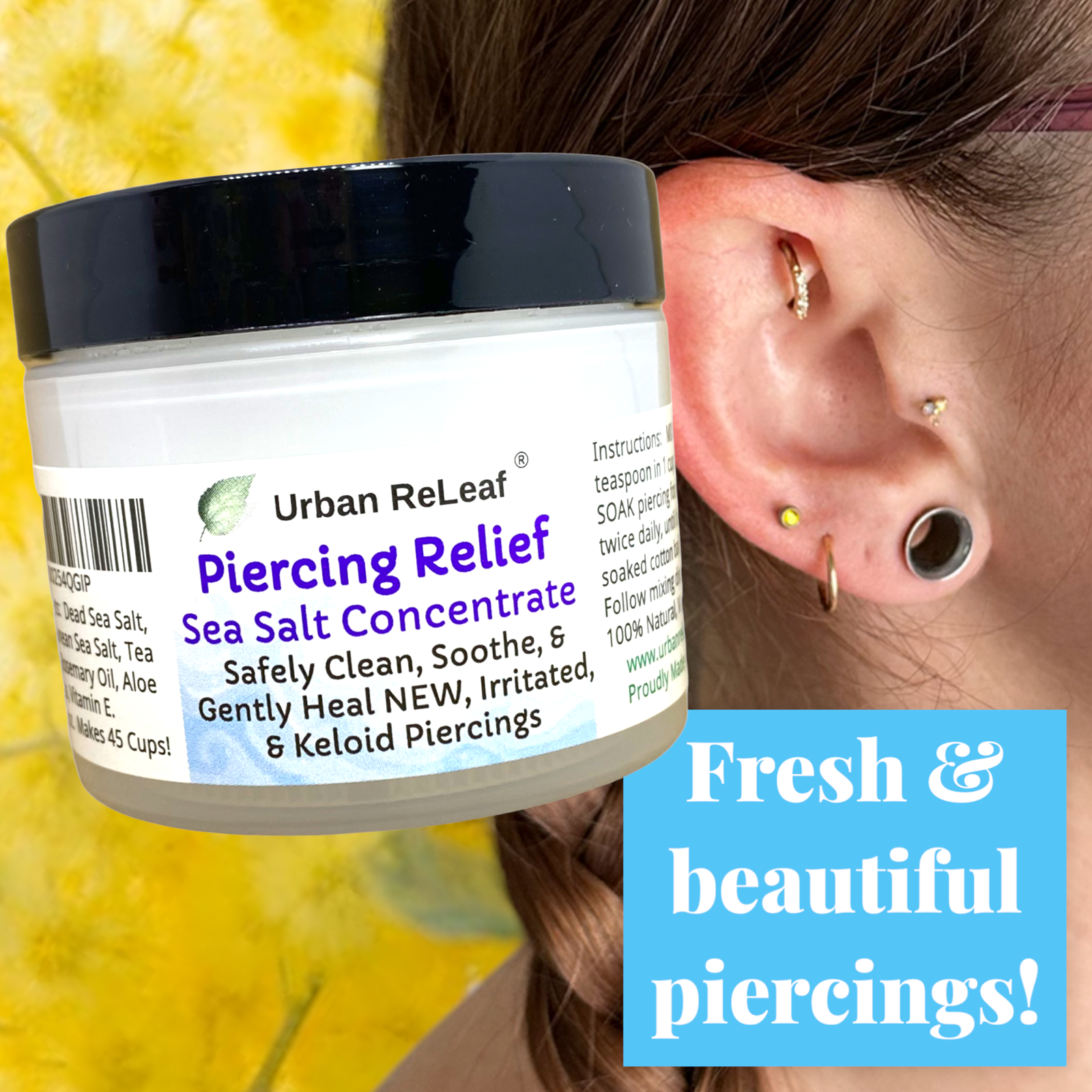 Urban ReLeaf Piercing Relief Sea Salt Concentrate Jar! Red Keloid Bump Heal Fast
