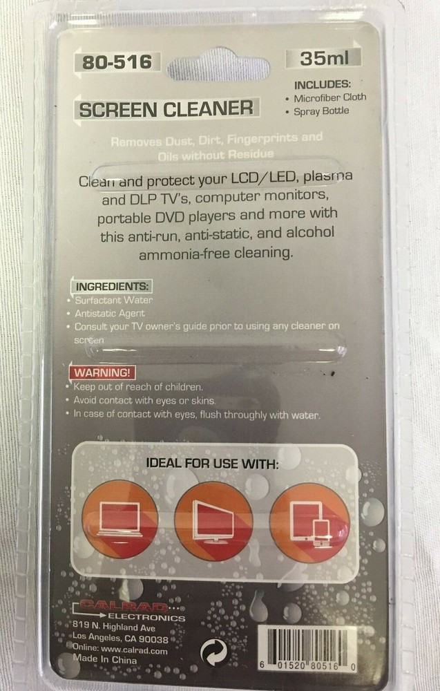 Calrad 80516 35ml Screen Cleaner with MicroFiber Cloth