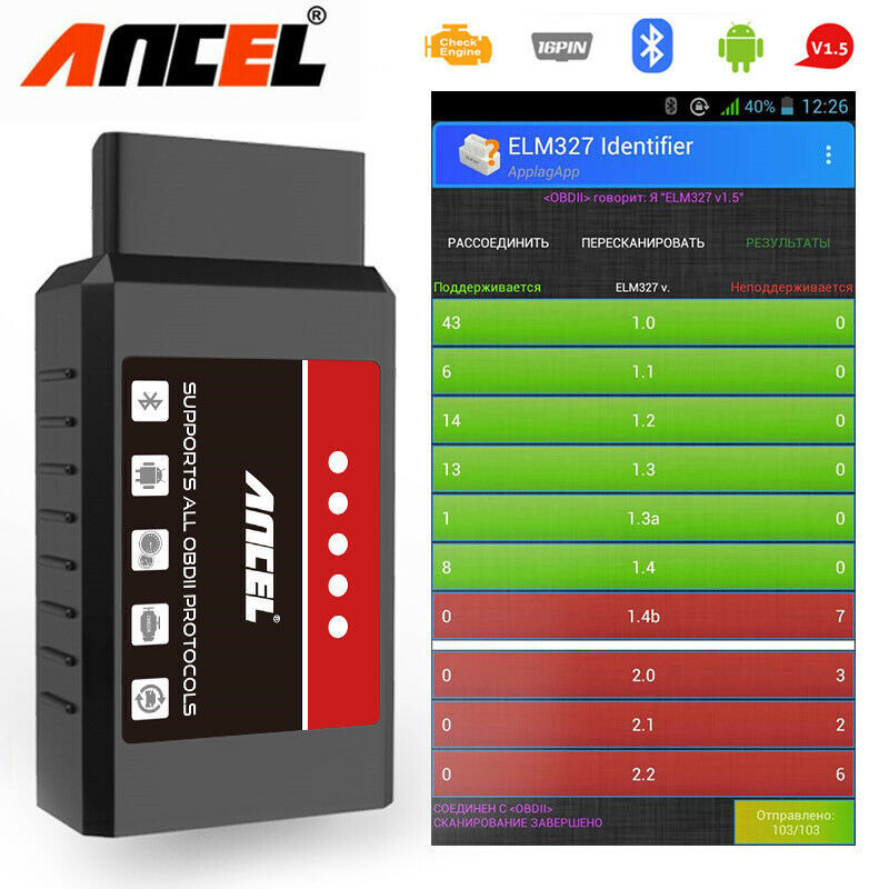 Ancel ELM327 Bluetooth Code Reader OBD2 Scanner Automotive Diagnostic Scan Tool