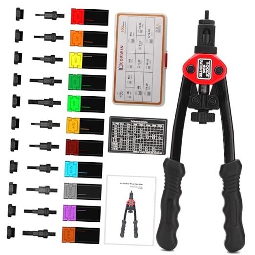 60611 Simple-Stroke Setting Rivet Nut Tool Kit, 12 Inch Mid-Size Complete Set