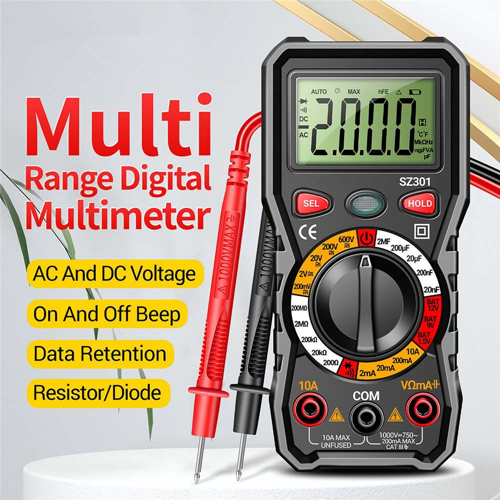 Versatile Digital Multimeter w Test Leads Measures Volt Amp Ohm Capacitance