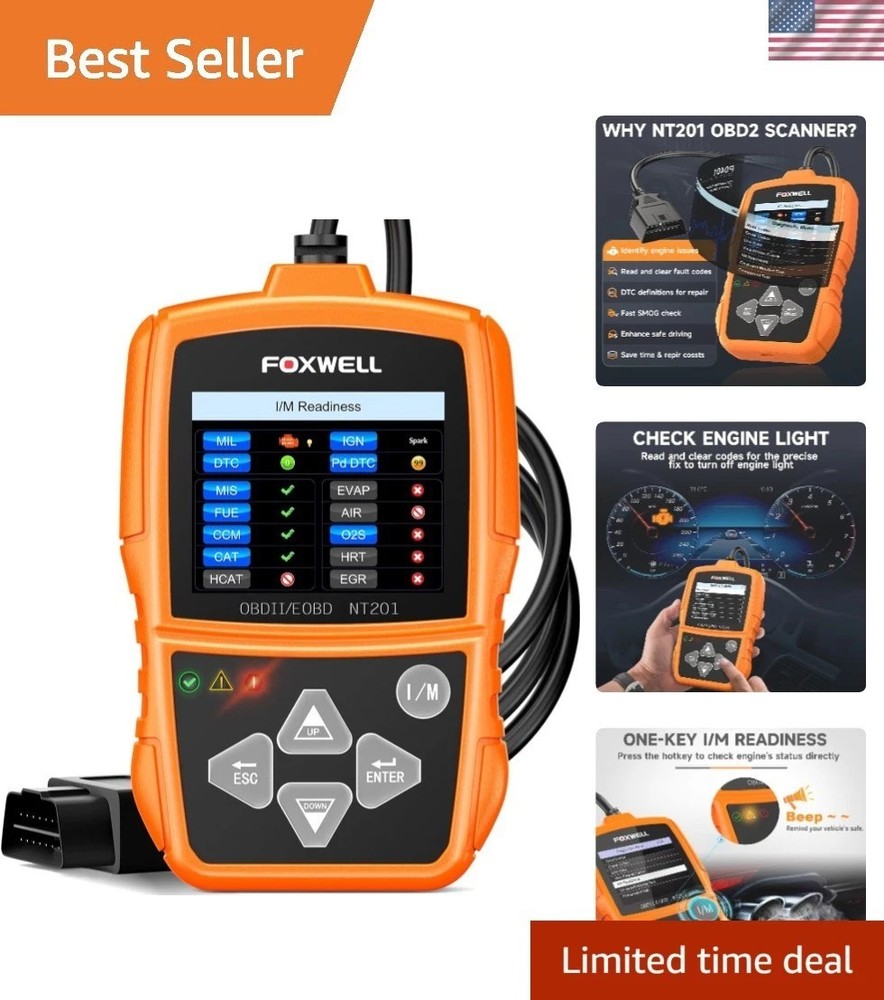 Compact NT201 OBDII Diagnostic Tool - Live Data & Fault Code Reader for All Cars