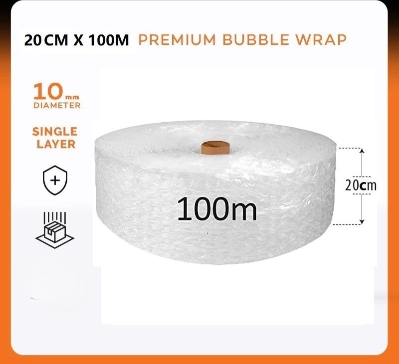 BUBBLE WRAP ROLL FOR PACKAGING SINGLE LAYER DOUBLE LAYER 20CM X 100M FREE SHIP