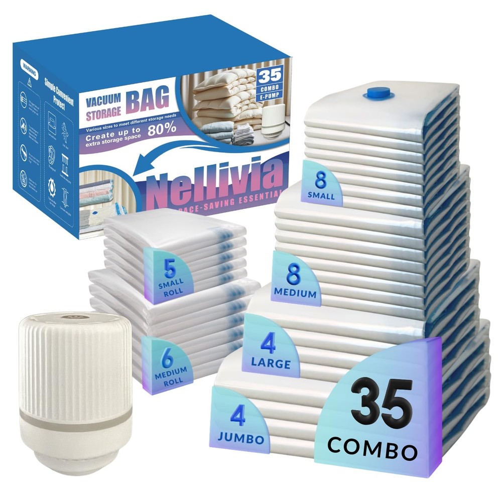 35 Pack Vacuum Storage Bags with Electric Pump, Compression Space Saver for Comf