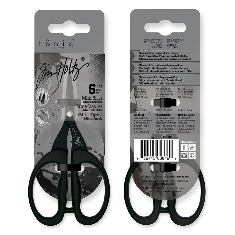 3 Pack - Tim Holtz Non-Stick Titanium Micro Serrated Mini Snips 5"-Black - 816