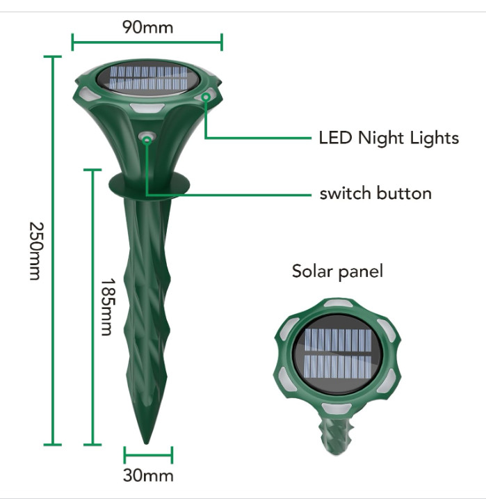 Mole Repeller Solar Powered 2 Pack, Waterproof Motion Detection LED Flash...