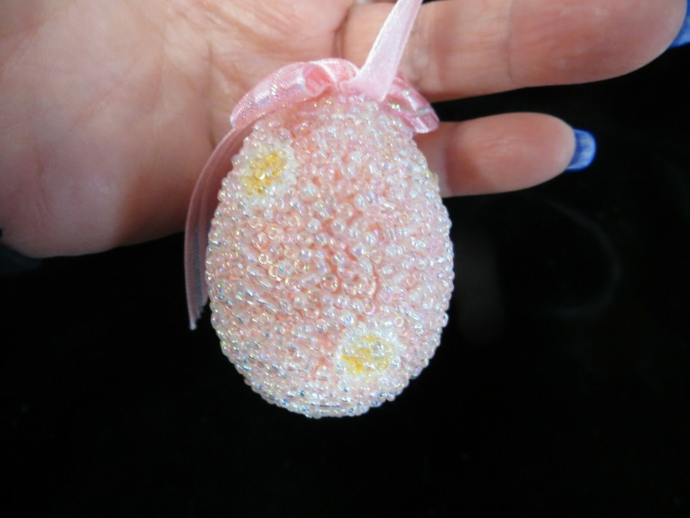 Easter Ornament -- Beaded Pink Egg