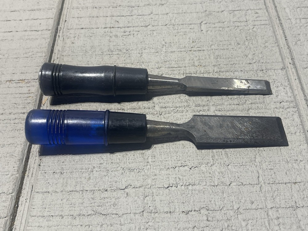 Two Plastic Handled Wood Chisels- 1/2 Inch and 1 Inch