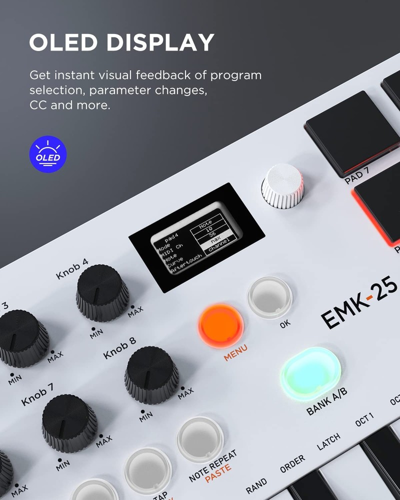 HXW 25 Key USB MIDI Keyboard Controller With Bluetooth, Compact, White