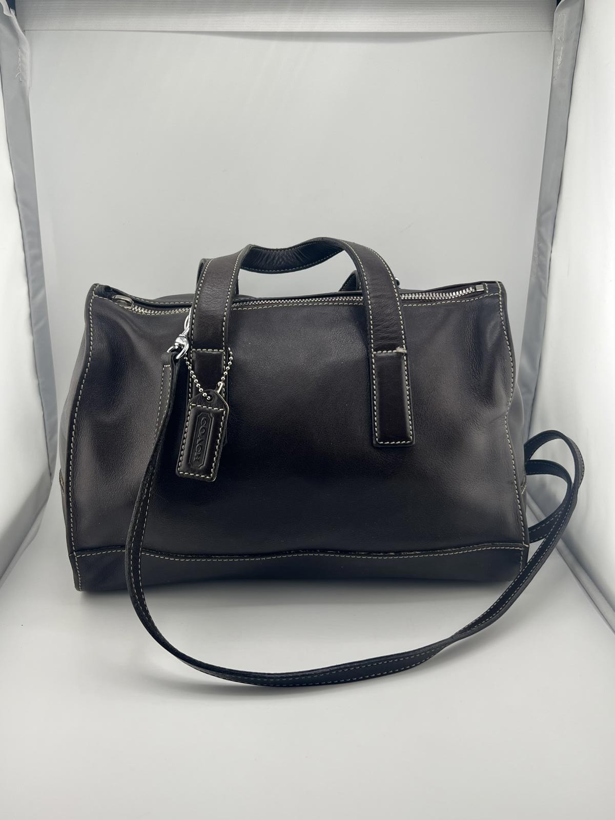 Coach Black Leather Satchel Handbag with Contrast Stitching Medium