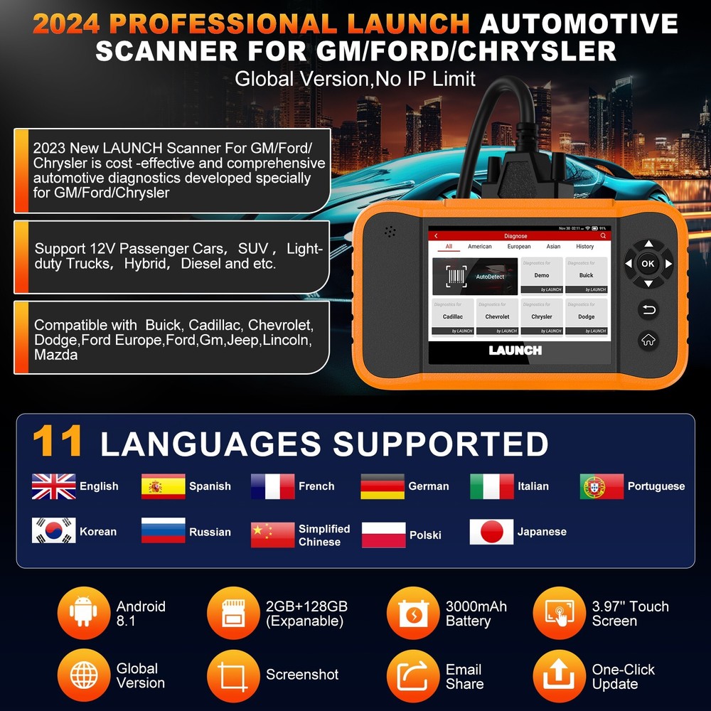 LAUNCH X431 Creader Elite 2.0 FGC Coding Scanner Diagnostic for Ford/GM/Chevy