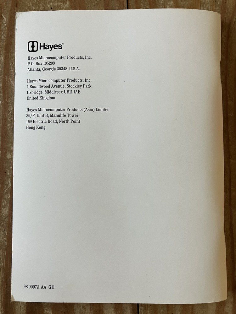 Hayes Smartmodem OPTIMA 9600 User’s Guide - 98-00972 AA G11