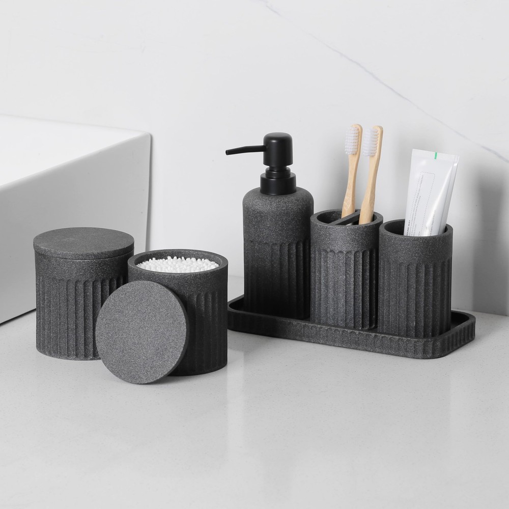 Bathroom Accessory Set - 6 Pieces Bathroom Set Complete with Soap Dispenser, ...