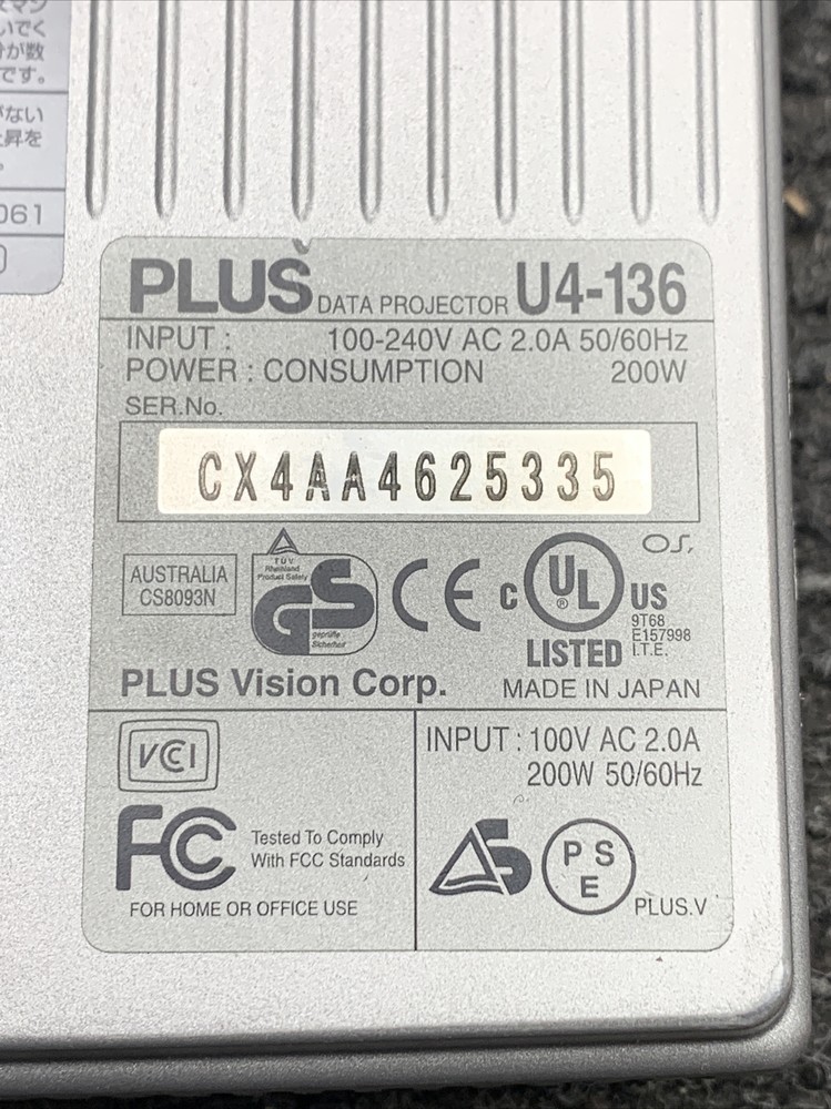 Used Plus Vision U4-136 Data Projector, With 1,431 Hrs,