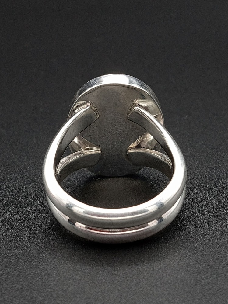 Handmade Wide Oval Dendritic Larimar Ring - Size 7