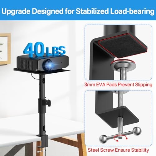Height/Tilt/Swivel Adjustable Desktop Projector Stand Table for Aurzen 1- Pack