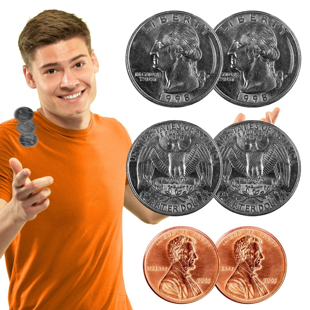 3pk Double Sided Coins | Includes 2 Quarters and 1 Small, Silver