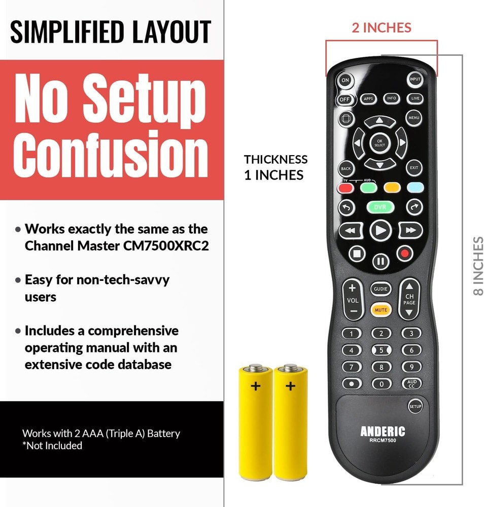ANDERIC RRCM7500 for Channel Master DVR Remote Control Universal (v4)