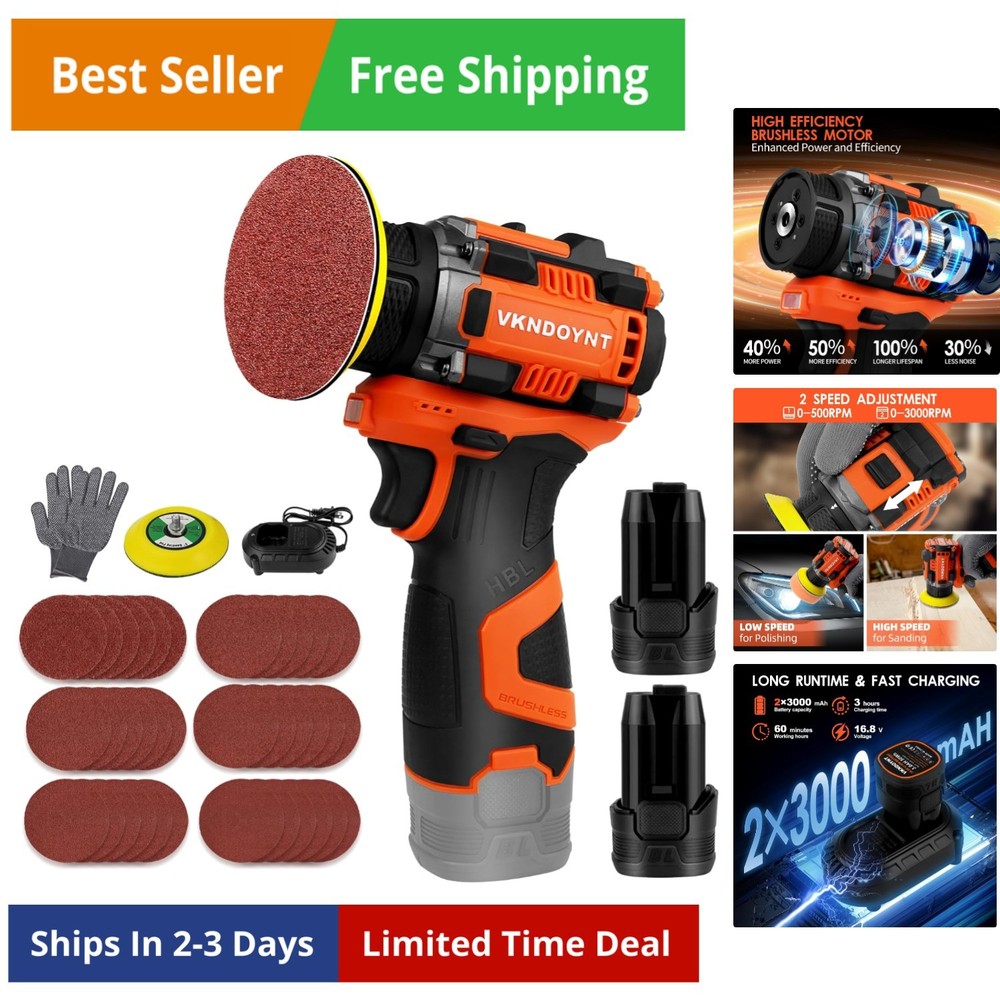 Brushless Small Sander with 36PCS Sandpapers, 2 Variable Speed Cordless Sande...