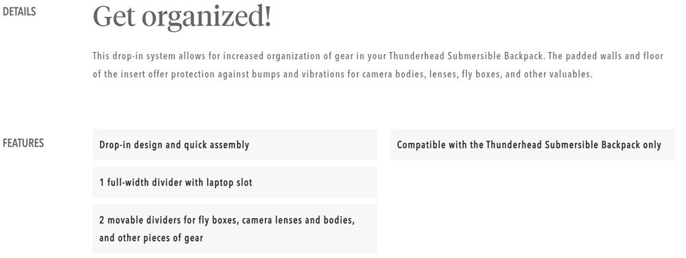 FISHPOND THUNDERHEAD BACKPACK PADDED INSERT - ORGANIZER WITH ADDED PROTECTION