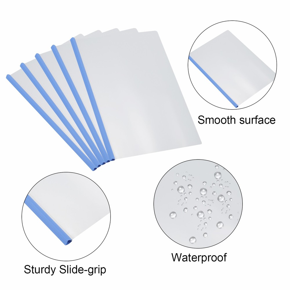 10Pcs Clear Report Covers with Sliding Bar, 10mm 75 Sheets Capacity Blue