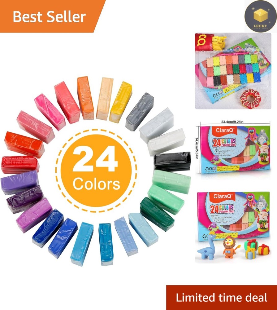 Mini Polymer Modeling Clay Set - 24 Vibrantly Colored Safe Clays for Creativity