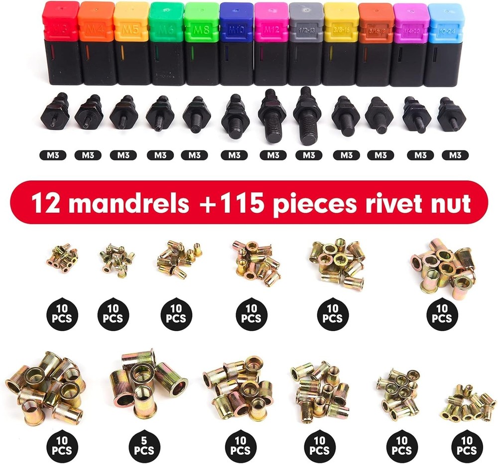 Rivet Nut Gun Kit Rivnut Setting Tools Nut Setter Tool Hand Blind Riveter 16"