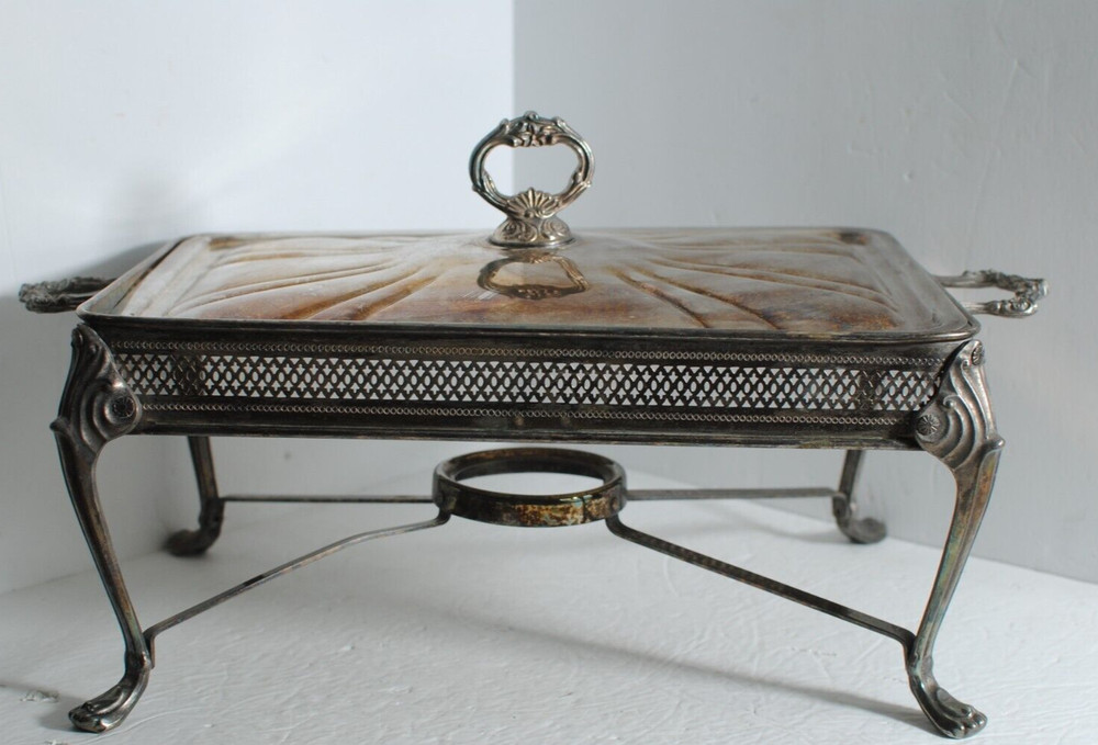 Vintage Silver Plated Footed Rectangular Casserole Serving Tray with Lid 14.25