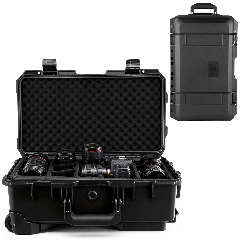 Rolling Hard Camera Case with Wheels, Large, Black, Solid, 22"L x 14"W x 9"H