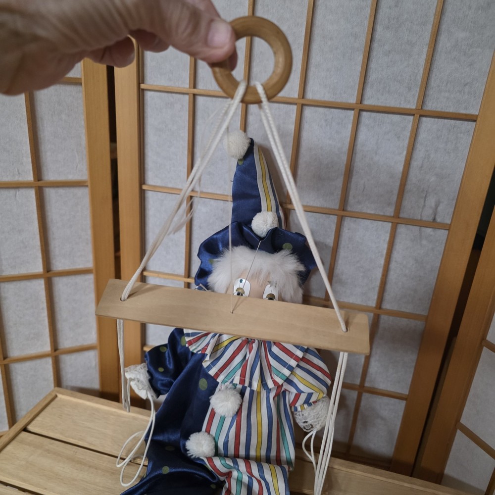Marionette String Porcelain Head Doll Clown Puppet on Swing