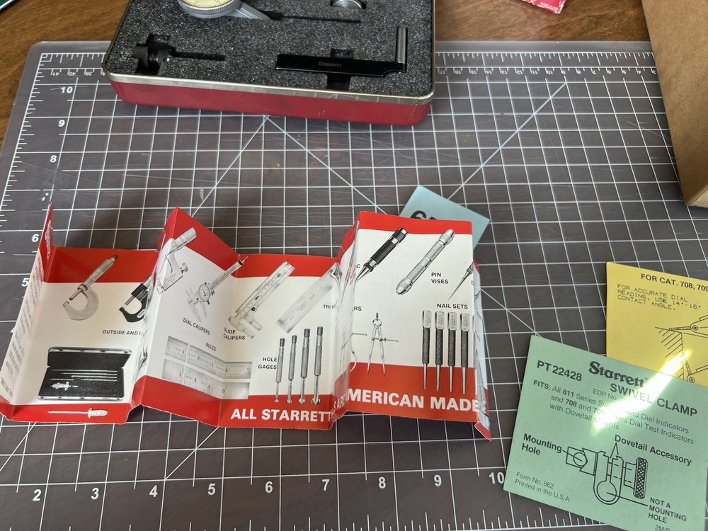 Starrett Dial Test Indicator 709 ACZ w/ Attachments Kit, Papers, Case and Box