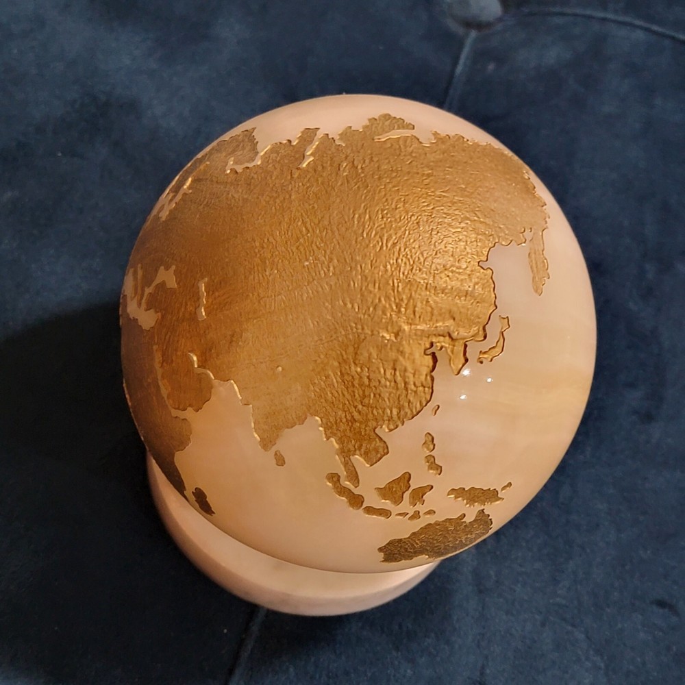 Maitland Smith Marble Stone Globe Solid White Gold With Aftermarket Base