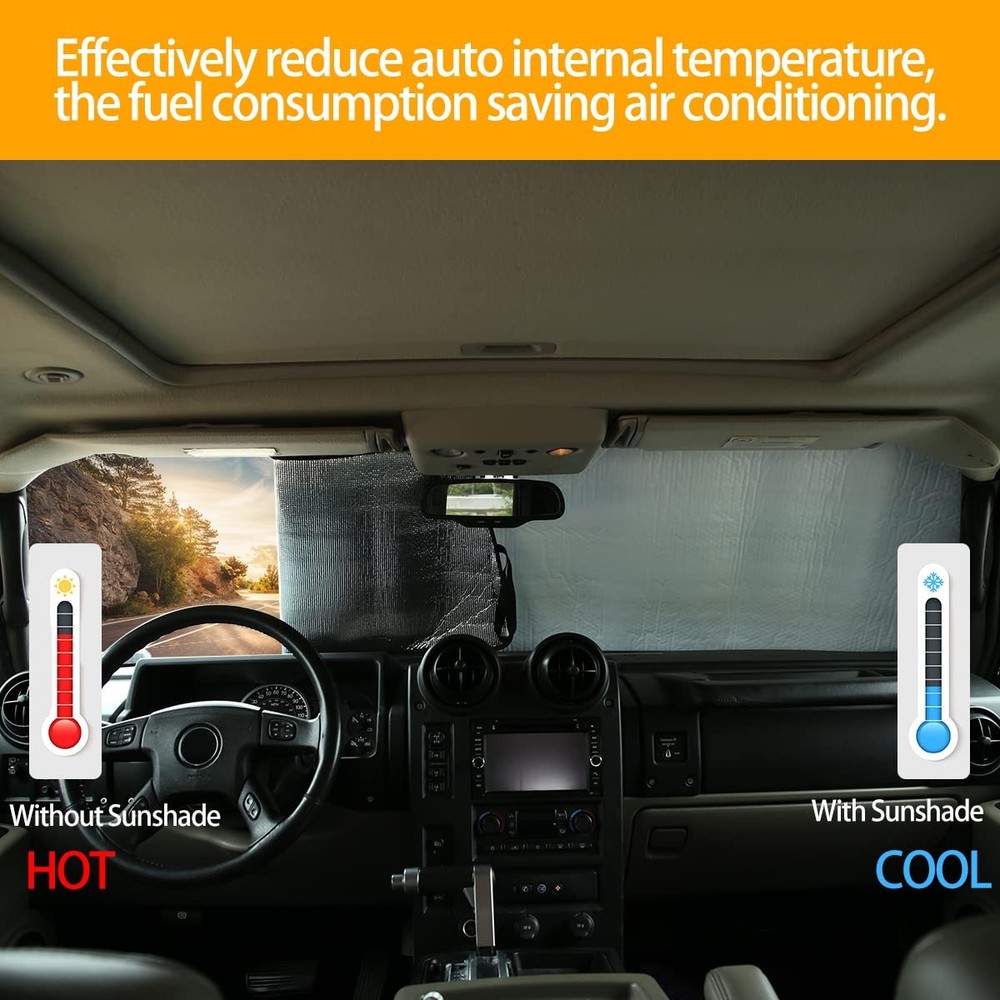 Windshield Sunshade Foldable Reflective Sun Visor Fit for H2, Silver,Black