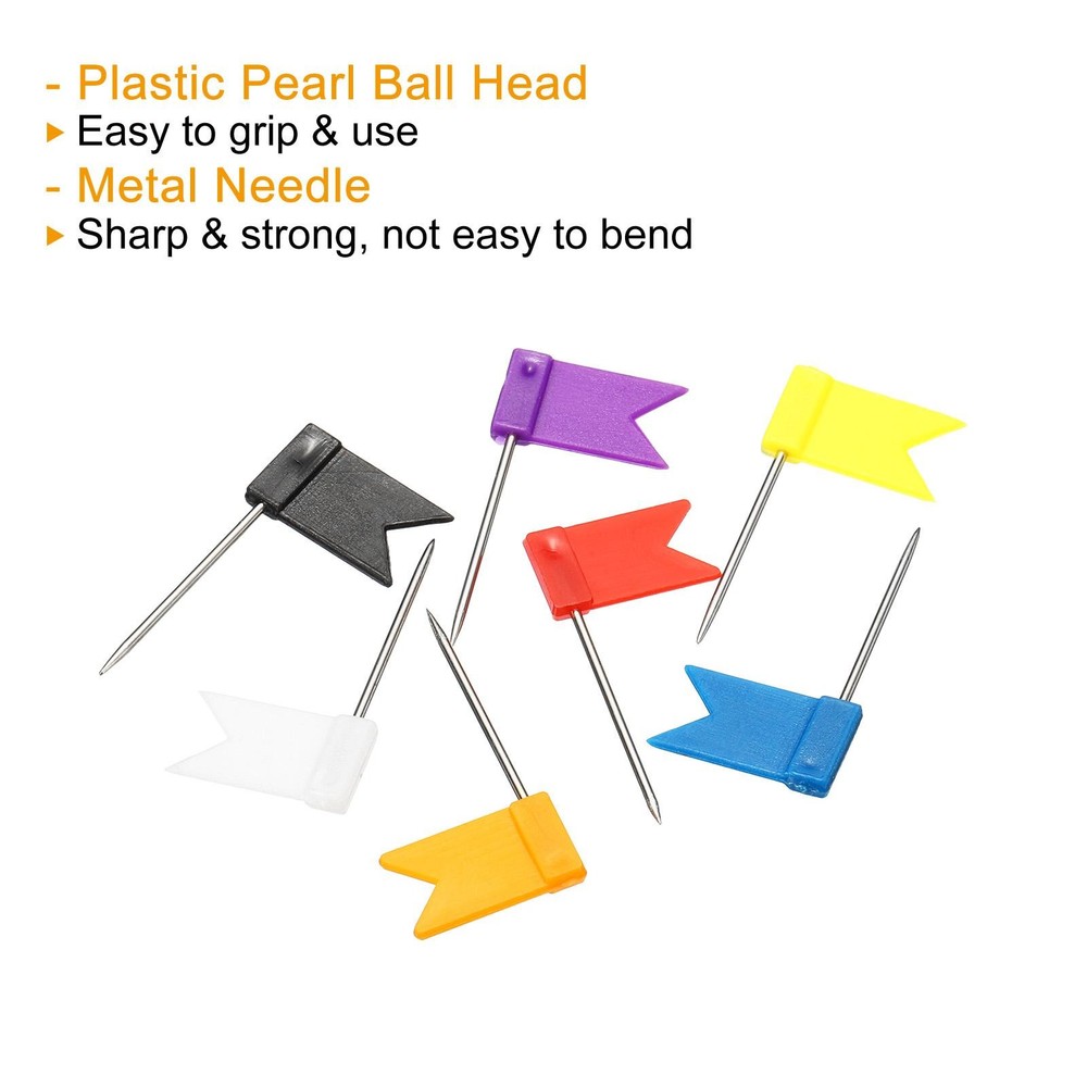 Flag Map Push Pins, 100pcs Plastic Steel Head, Multicolor