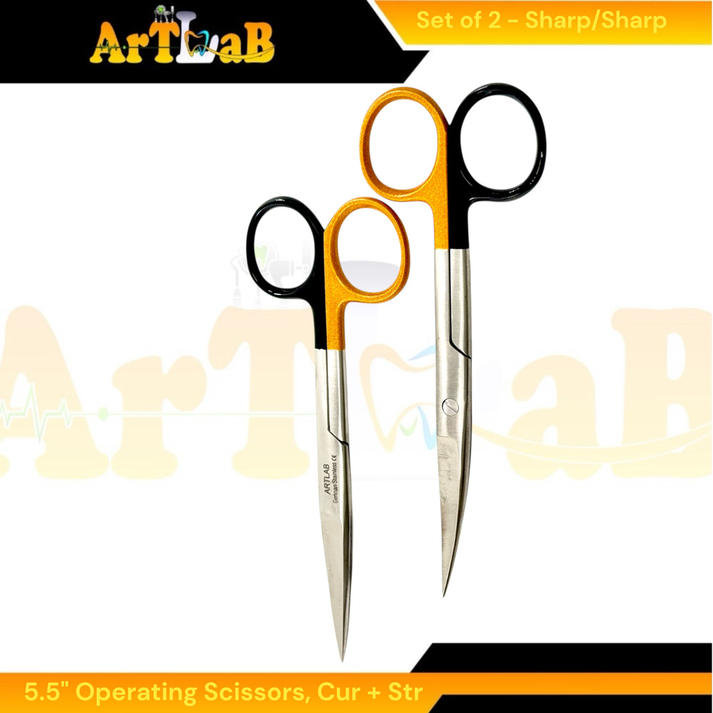 Set of 2 - 5.5" Operating Scissors w/ Sharp Tips & Color-Coded Handle - Premium