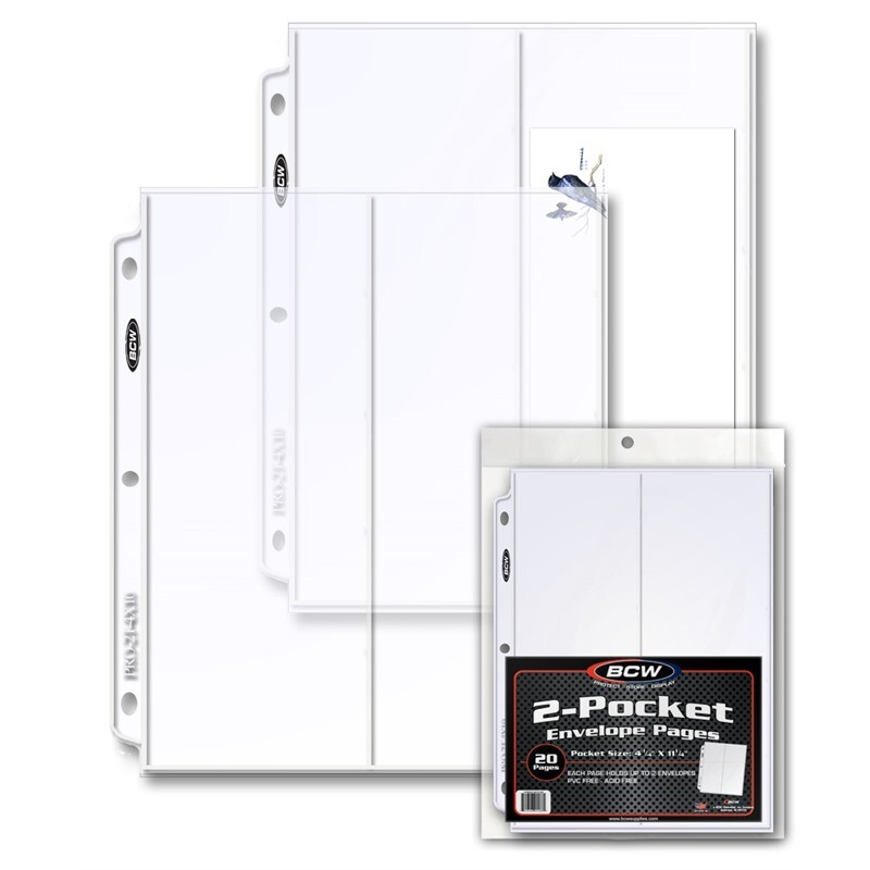 20 BCW 2 Vertical Pocket Poly Pages For Envelopes Or Small FDC Fit 3 Ring Binder