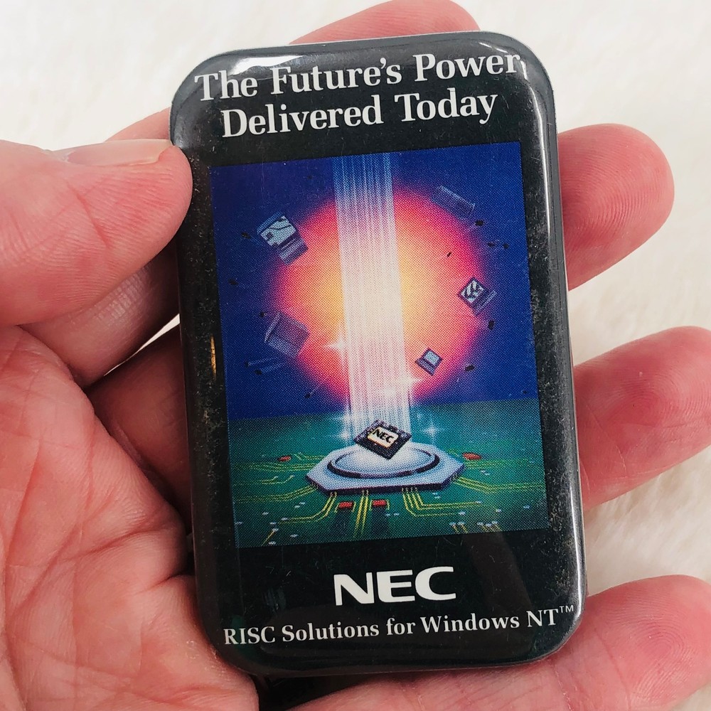 Vtg NEC Corp Computer Technology Advertising Button Pin Windows NT Solutions
