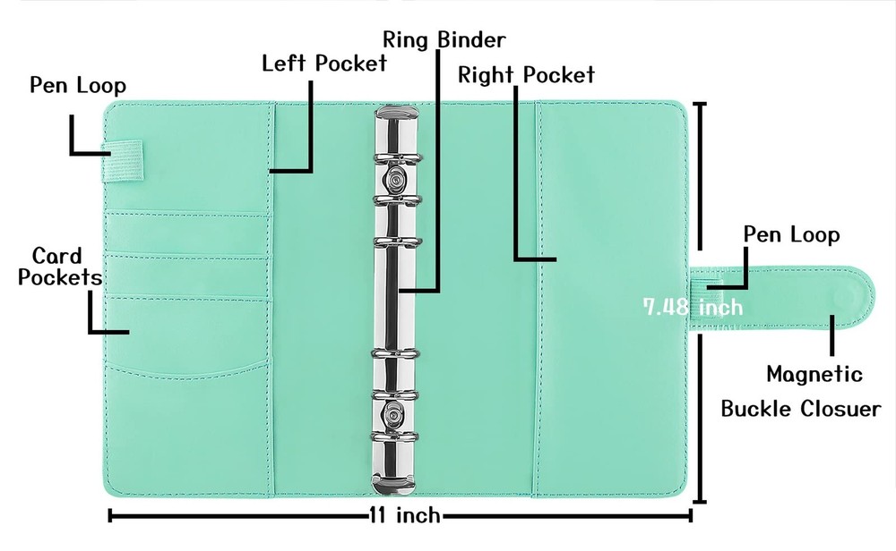 Antner 12 Pieces A6 Binder Pockets Bundle | A6 PU Leather Notebook Binder (Li...