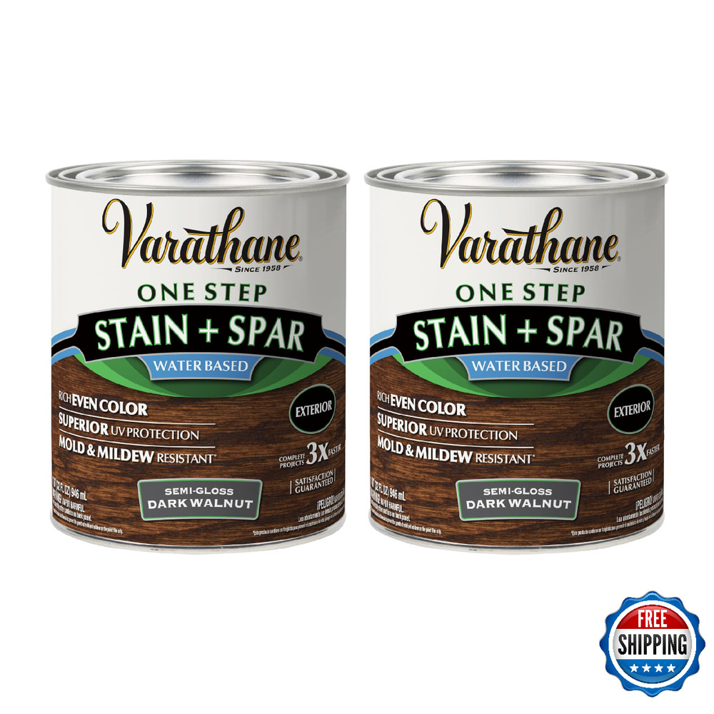 Varathane Water-Based Spar Urethane, Quart, Dark Walnut, Semi-Gloss, 2-Pack